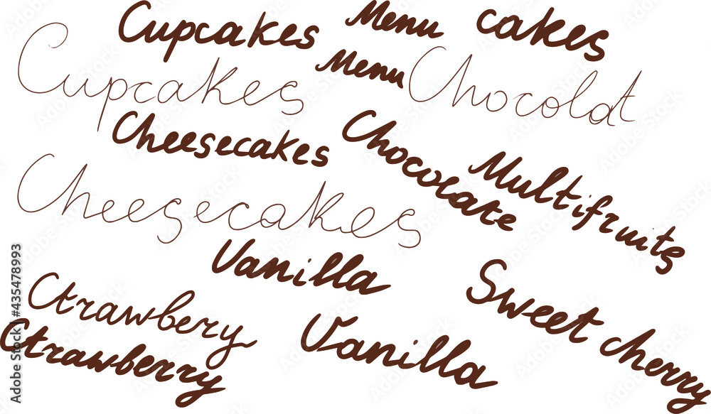 Fototapeta premium Lettering calligraphy coffee breakfast coffee pot doodle sketch graphic illustration hand drawn print textile. Big clipart set