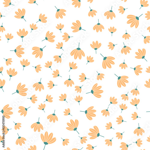 Vector floral pattern in doodle style with flowers and leaves. Gentle  spring floral background.