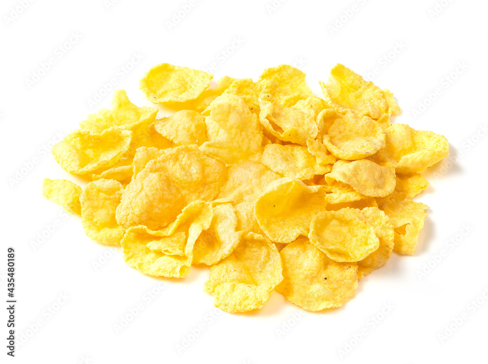 handful of sugar-free corn flakes closeup on white handful of sugar-free corn flakes closeup on white