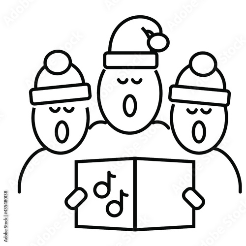 Thin line Christmas carollers in Santa hats vector icon on a white background. Fully editable and royalty-free.