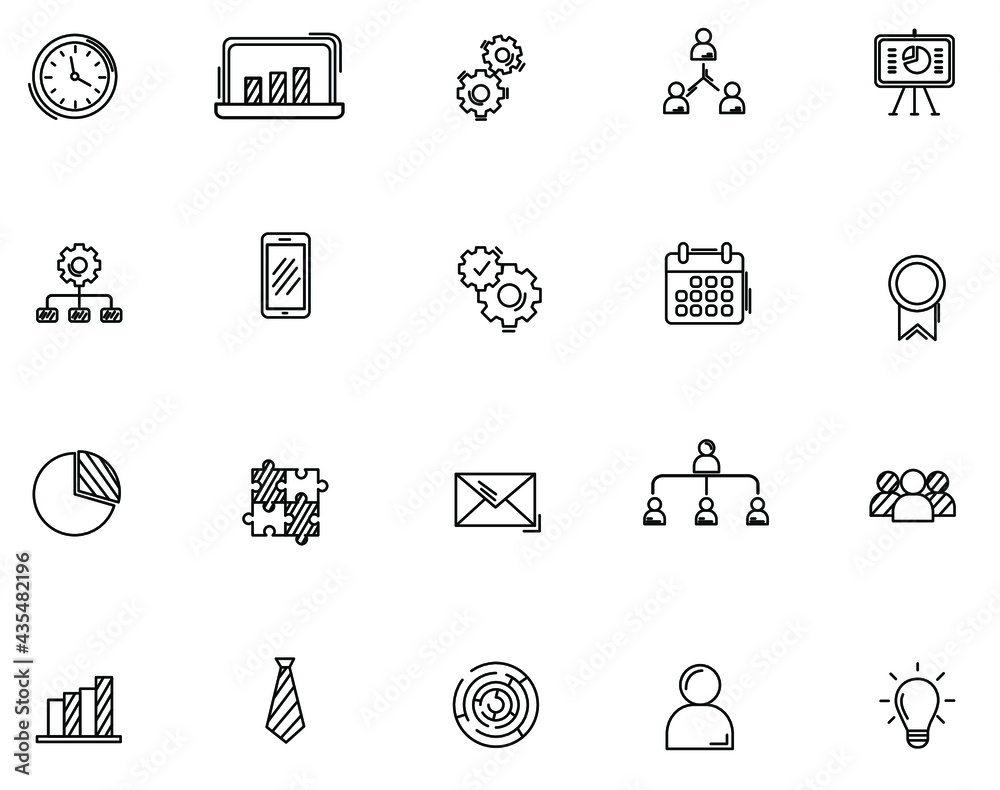 Modern linear business icons. Big set of icons for business, businessman, work, office, finance, time management