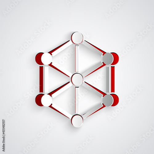 Paper cut GMO icon isolated on grey background. Genetically modified organism acronym. Dna food modification. Paper art style. Vector