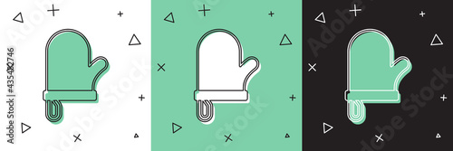 Set Oven glove icon isolated on white and green, black background. Kitchen potholder sign. Cooking glove. Vector