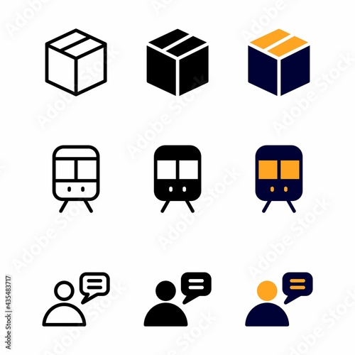 box icon set with three style for presentation, poster, banner, and social media