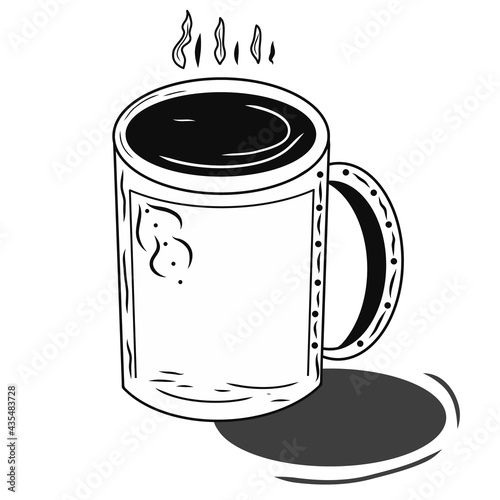 Cup of coffee. Icon. Black graphic sketch. Idea for decors, logo, covers, holidays, gifts, art. Isolated vector.