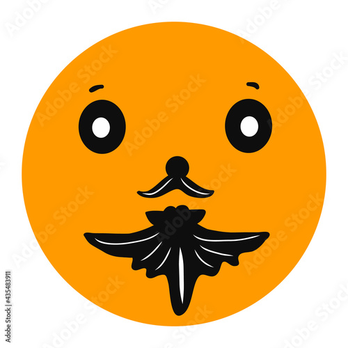 Smile with graceful beard. Icon. Colorful graphic sketch. Idea for decors, logo, covers, holidays, gifts, art. Isolated vector.