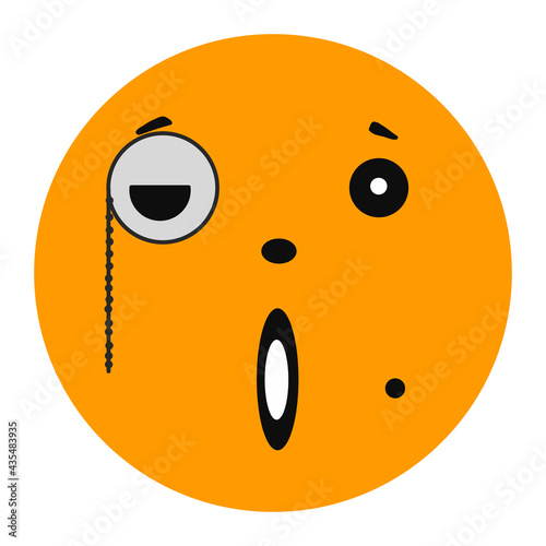 Smile with monocle. Icon. Colorful graphic sketch. Idea for decors, logo, covers, holidays, gifts, art. Isolated vector.