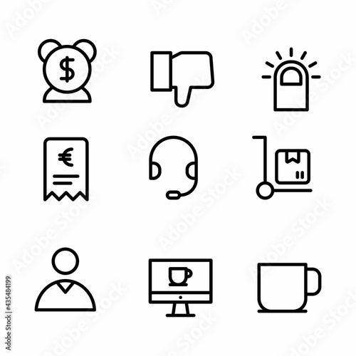 business icon set with outline style for presentation, poster, and social media