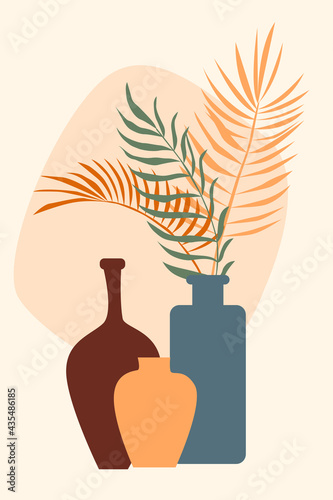 Plant in vase pattern background, Boho minimalist vase illustration for  design nursery wall decor, t shirt print, shop flyer, contemporary poster etc.