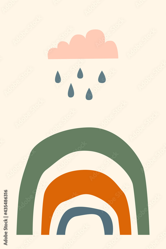 Fototapeta premium Rainbow pattern background. Cartoon rainbow arch boho minimalist print for design baby shower invitation, kid shop tag, girl t shirt print etc.