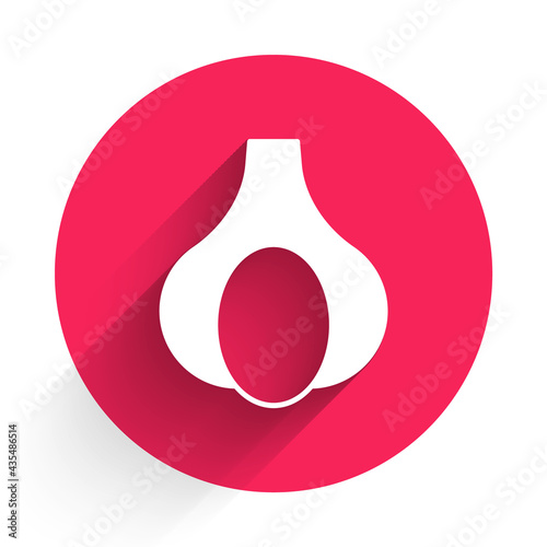White Garlic icon isolated White background. Red circle button. Vector