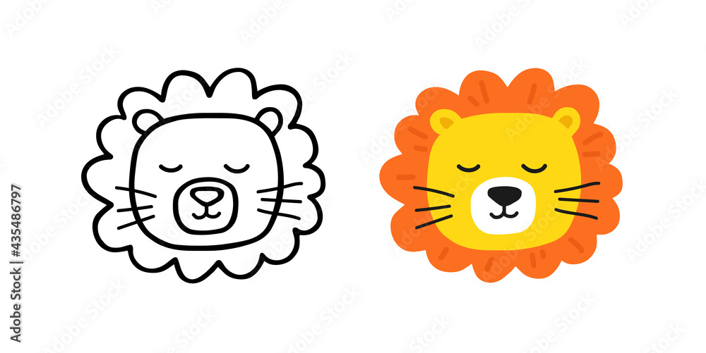 Cute head lion hand drawn. Sketch style. Vector illustration for kid design. Cute head lion hand drawn. Sketch style. Vector illustration for kid design.