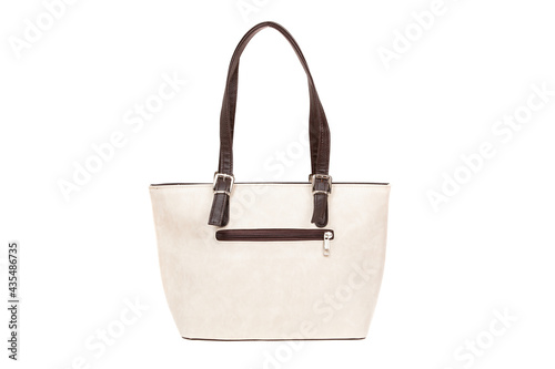 White, leather elegant women bag. Fashionable female handbag, isolated