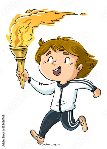 Illustration of boy running with olympic torch