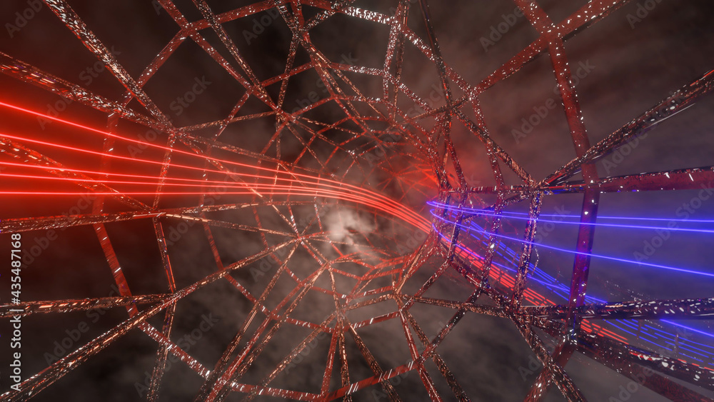 inside an abstract 3D tunnel with neon stripes. colorful background. 3d render illustration inside an abstract 3D tunnel with neon stripes. colorful background. 3d render illustration