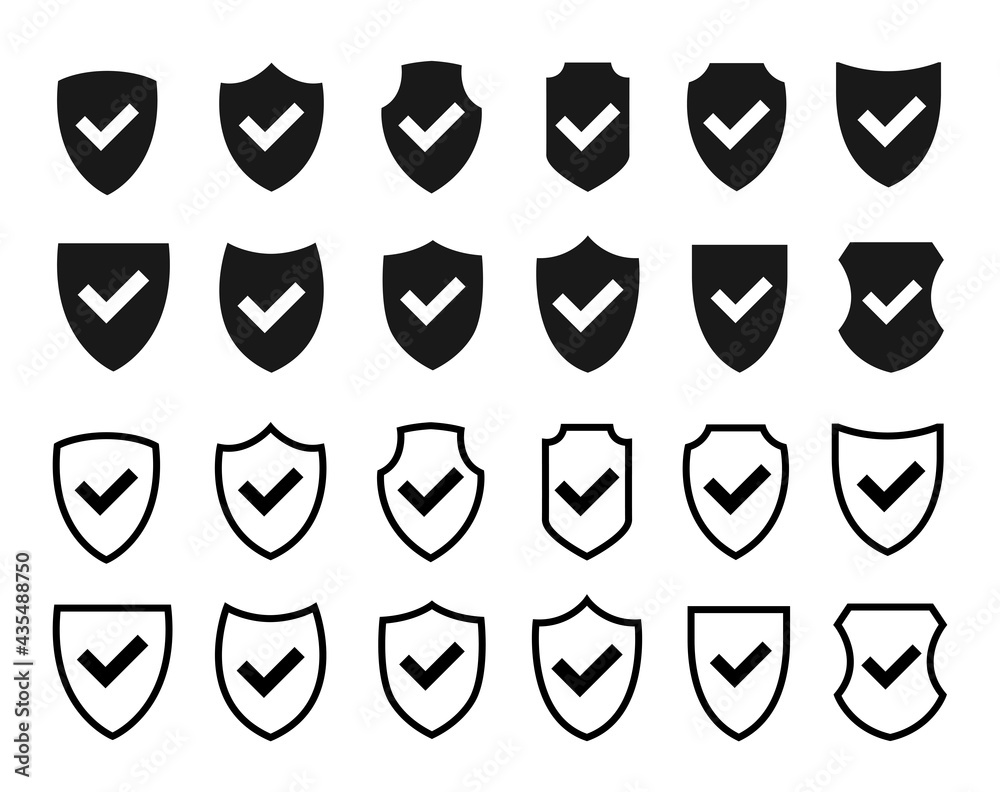 Shield with checkmark icon set