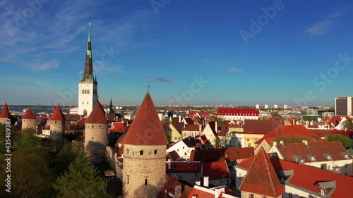 Wallpaper Mural Aerial View of Tallinn Old Town, Estonia. The classic iconic view of the Historic Centre of Tallinn. Tallinn city wall with towers and St. Olaf Church.  Torontodigital.ca