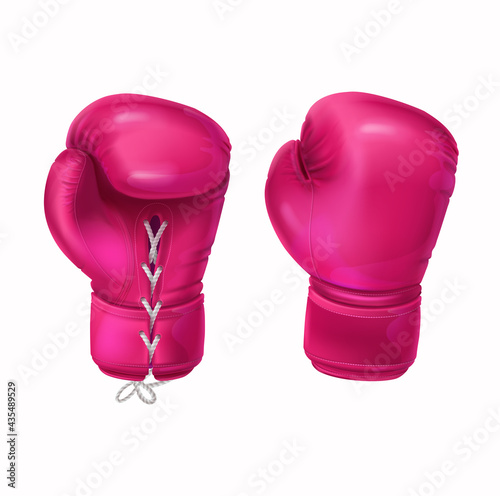 Pink boxing gloves in realistic style Vector
