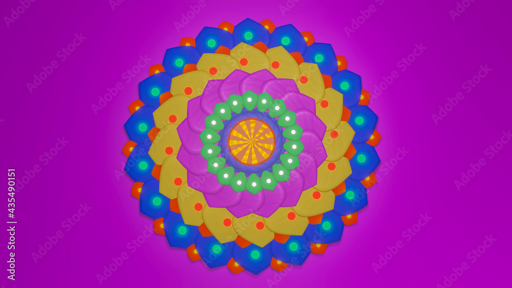 multicolored pattern mandala on a purple background. abstract three-dimensional composition. 3d render illustration multicolored pattern mandala on a purple background. abstract three-dimensional composition. 3d render illustration