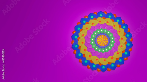 multicolored pattern mandala on a purple background. abstract three-dimensional composition. 3d render illustration