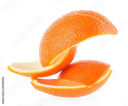 Orange skin slices isolated on a white background. Vitamin C.