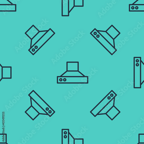 Black line Kitchen extractor fan icon isolated seamless pattern on green background. Cooker hood. Kitchen exhaust. Household appliance. Vector