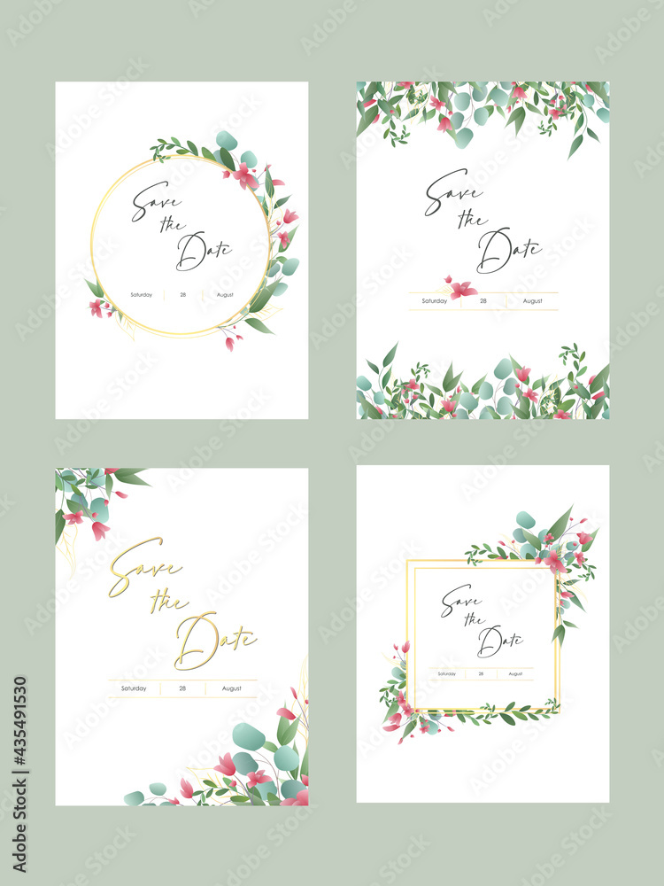 Set of card with flower rose, leaves. Wedding ornament concept. Floral poster, invite. minimalist elegant wedding card set