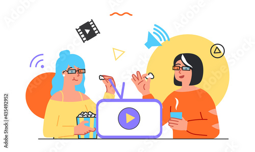 Girlfriends watching online movie on phone screen