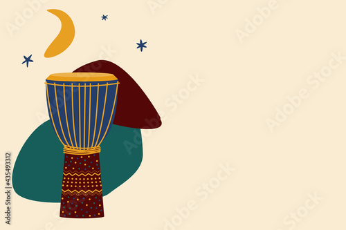 African tambourine drum. Abstract minimalist drum pattern background for design travel agency flyer, souvenir shop tag, t shirt print etc