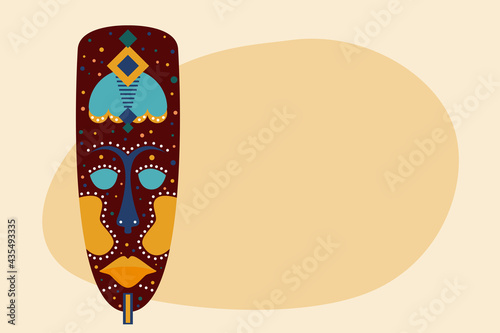 African mask. Abstract minimalist voodoo mask pattern background for design travel agency flyer, souvenir shop tag, t shirt print etc.