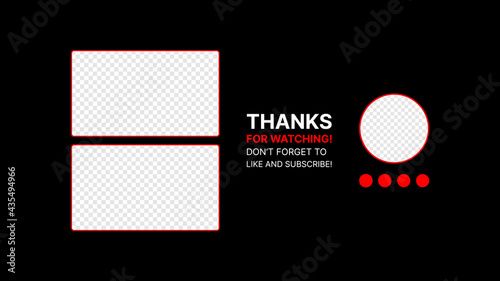 Video Service packshot Template. Thanks for Watching. Like, Subscribe, Get notified buttons. Vector wireframe. Vector illustration