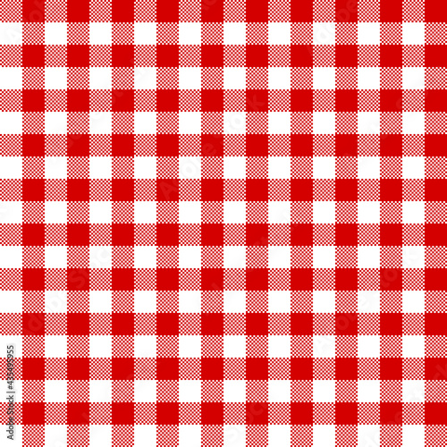 Red and white checkered seamless pattern. Traditional gingham texture background. Vector illustration in EPS 10