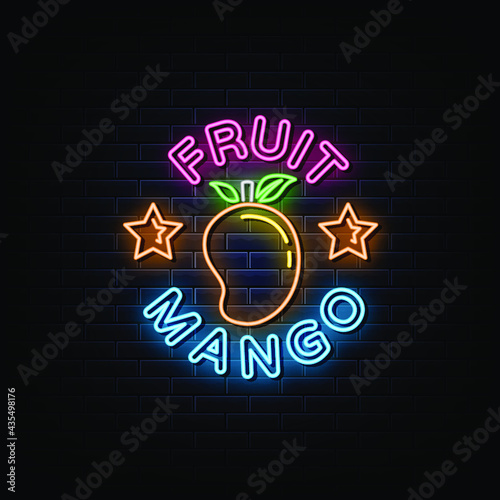 Fruit mango neon signs vector.