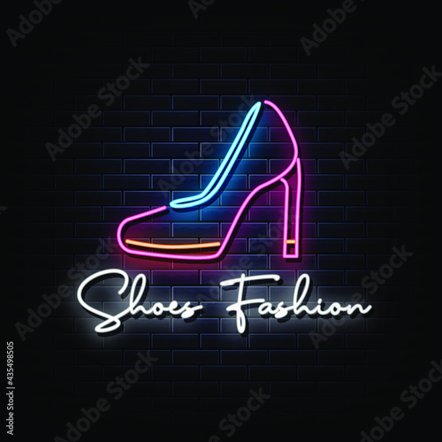 Shoes fashion neon signs vector. Design template neon sign