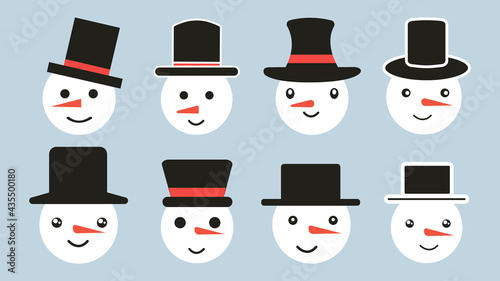 Set of cute snowman in a hat. Vector illustration