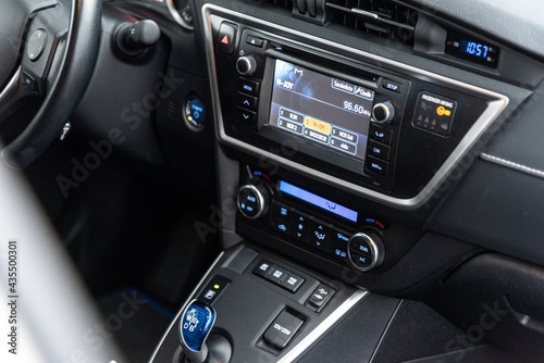 Middle console of a modern car with display