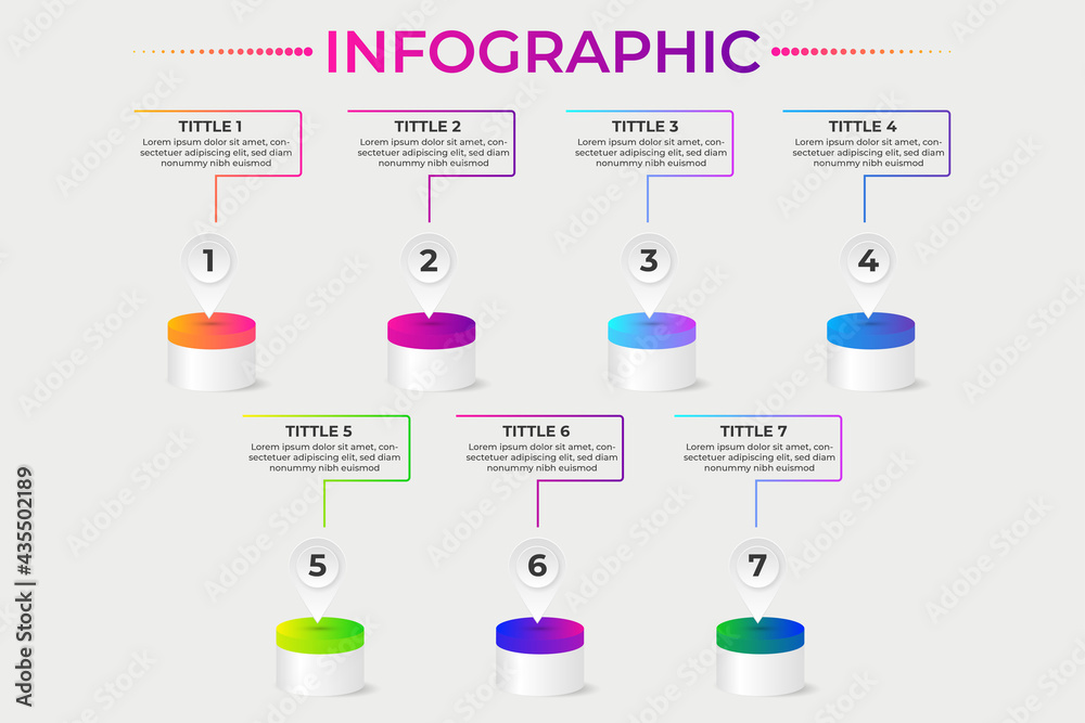 Business infographic element with 7 option / step. Timeline design for ...