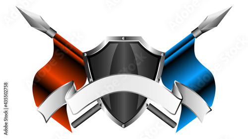 shield spears and flags heraldic elements for the logo