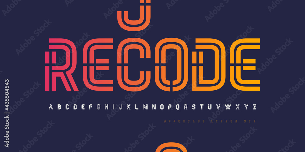 Vector inline stencil uppercase letter set, alphabet, font, typography