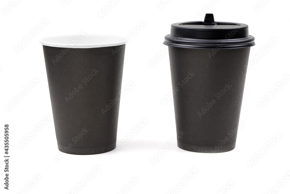 Black paper coffee cup isolated on a white background.. Black tea cup isolated.Blank mockup Black paper coffee cup isolated on a white background.. Black tea cup isolated.Blank mockup