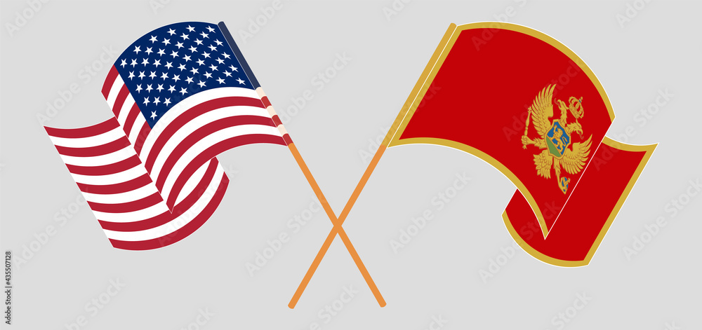 Crossed and waving flags of the USA and Montenegro Crossed and waving flags of the USA and Montenegro