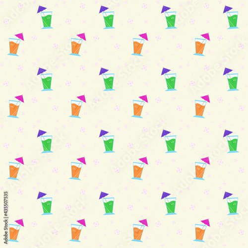Pattern with the image of cocktails and flowers