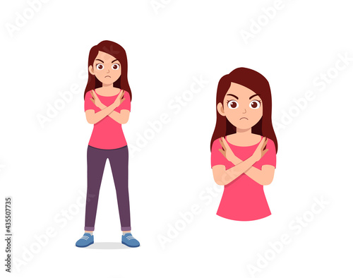 young good looking woman doing disagree pose