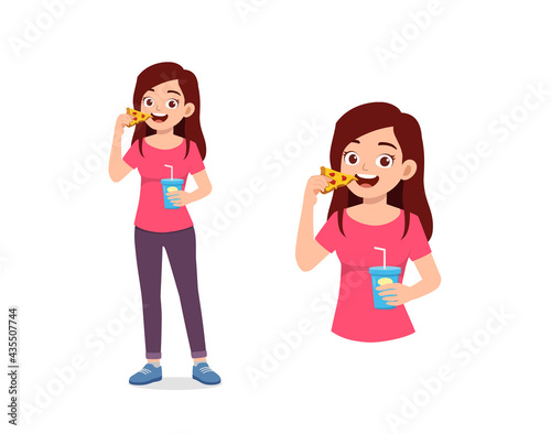 young good looking woman eat unhealthy fast food