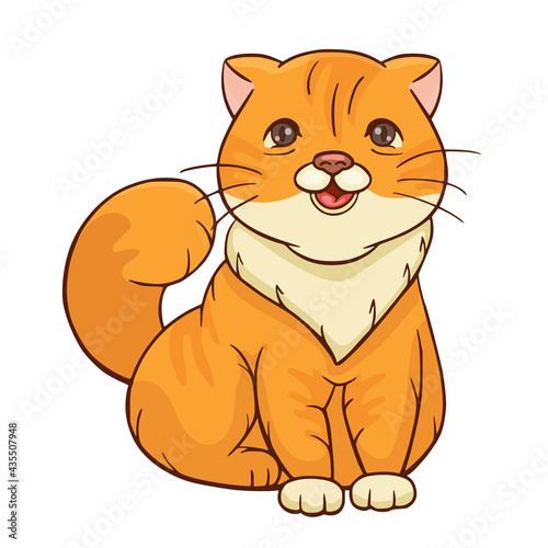 Cute sitting cat. Colored vector illustration of kitten. Funny animal character.