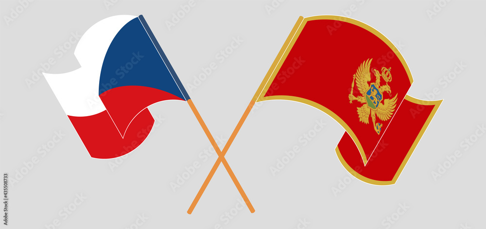Crossed and waving flags of Czech Republic and Montenegro Crossed and waving flags of Czech Republic and Montenegro