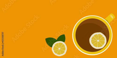 Tea cup and lemon wedge illustration poster