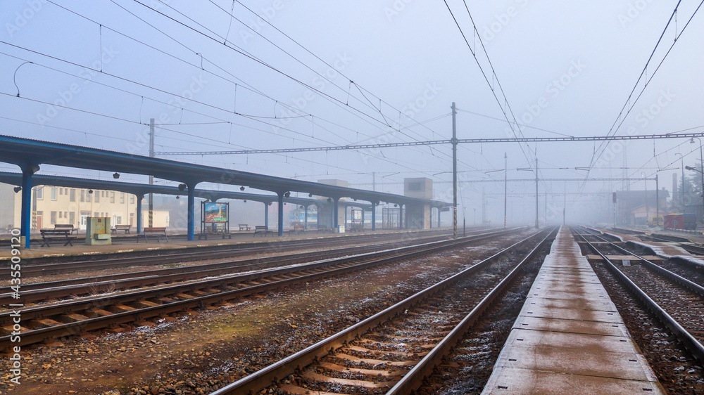 Foggy railway station