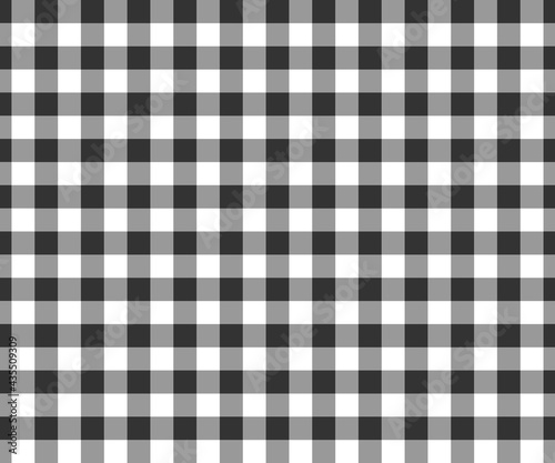 Black and white gingham seamless pattern. Checkered texture for picnic blanket, tablecloth, plaid, clothes. Fabric geometric background, textile design. Vector flat illustration.