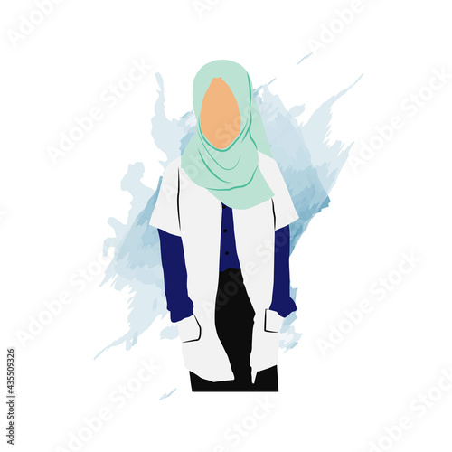 Illustration character doctor muslim woman isolated on white background